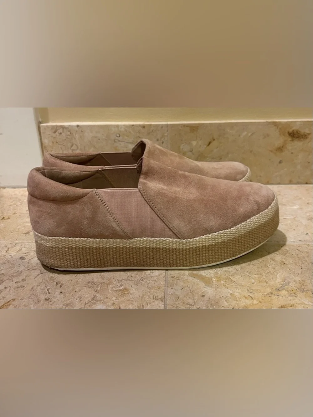 Vince Suede Platform Slip-On Sneakers Cream/Nude Espadrille Sole Size 8